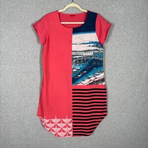 Tunic Top XL Coral Mountain Ocean Boats Hiroshige Asian Japanese Pathani Kurta‎